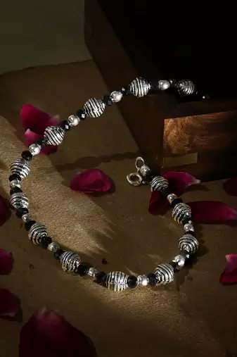 Silver black bead anklet