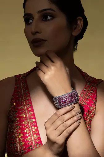 Floral cutwork silver kada