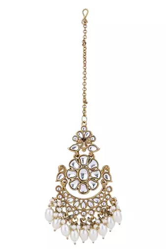 Gold plated traditional kundan & pearl drop choker necklace jewellery & dangle earrings set for women 
