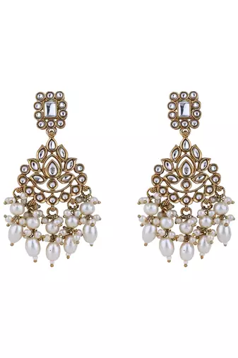 Gold plated traditional kundan & pearl necklace jewellery with earrings & maang tikka set for women 