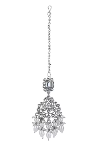Traditional kundan & pearl necklace jewellery with earrings & maang tikka set for women 