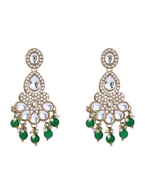 Gold plated traditional kundan & pearl drop bridal necklace with earrings & maang tikka jewellery set for women (k7295g) 4