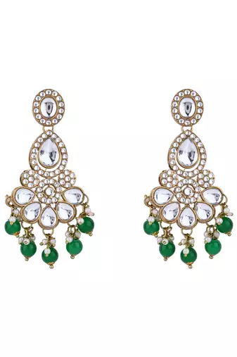 Gold plated traditional kundan & pearl drop bridal necklace with earrings & maang tikka jewellery set for women (k7295g)