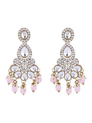 Gold plated traditional kundan & pearl drop bridal necklace with earrings & maang tikka jewellery set for women  4