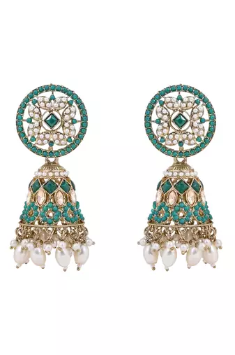 Gold plated traditional kundan & pearl choker necklace jewellery earrings & maang tikka set for women 