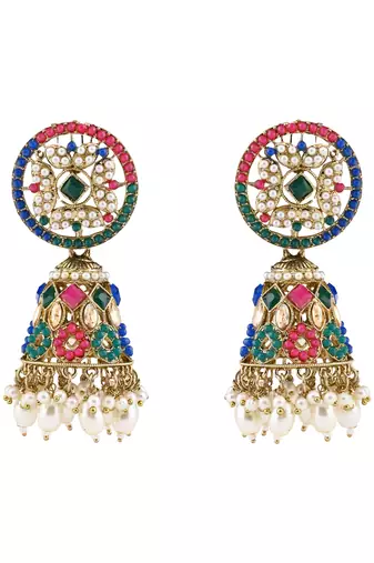 Gold plated traditional kundan & pearl choker necklace jewellery earrings & maang tikka set for women 