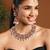 Gold plated traditional kundan & pearl choker necklace jewellery earrings & maang tikka set for women (dark pink)