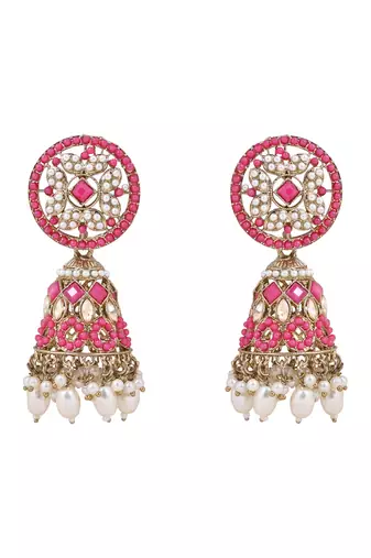 Gold plated traditional kundan & pearl choker necklace jewellery earrings & maang tikka set for women 