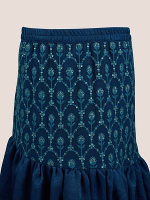 girls turquoise georgette lehenga set - one shoulder sequined diwali outfit 5