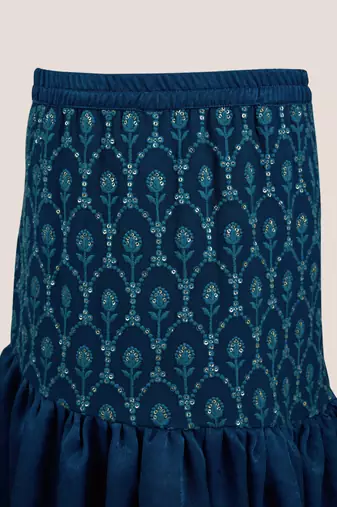 girls turquoise georgette lehenga set - one shoulder sequined diwali outfit