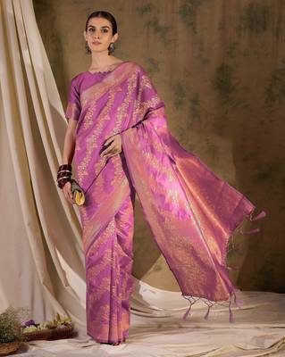 beautiful pink banarasi art silk saree with weaving work  1