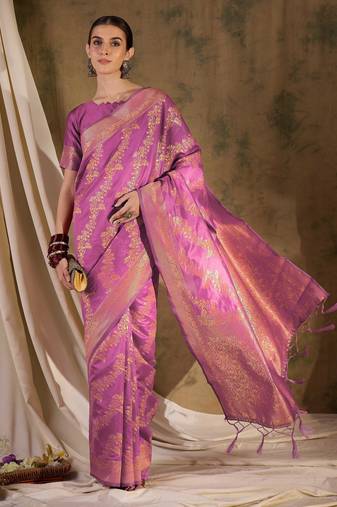 beautiful pink banarasi art silk saree with weaving work 