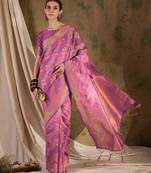 beautiful pink banarasi art silk saree with weaving work 