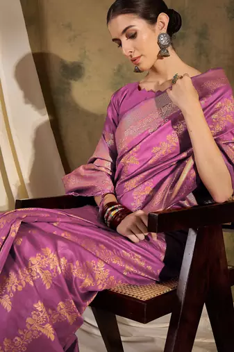 beautiful pink banarasi art silk saree with weaving work 