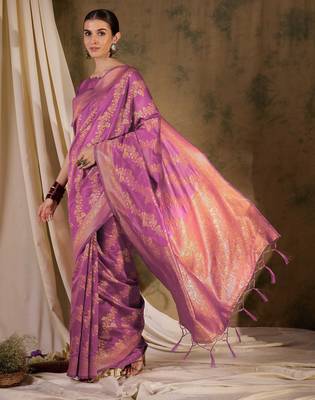 beautiful pink banarasi art silk saree with weaving work  5