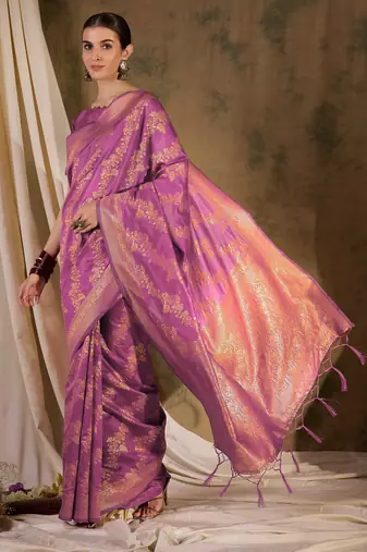 beautiful pink banarasi art silk saree with weaving work 