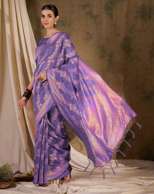 lovely lavender banarasi art silk saree with weaving work  1