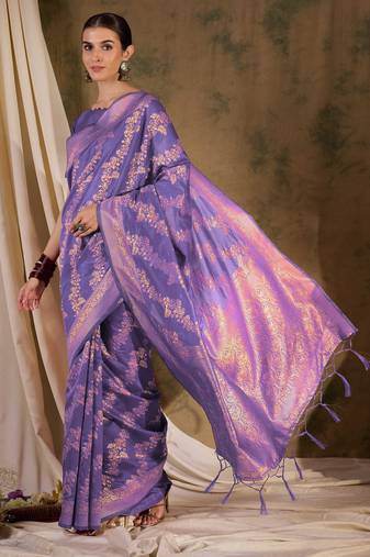 lovely lavender banarasi art silk saree with weaving work 
