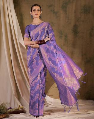lovely lavender banarasi art silk saree with weaving work  2