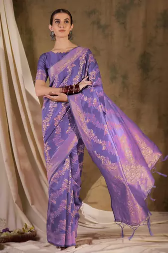 lovely lavender banarasi art silk saree with weaving work 