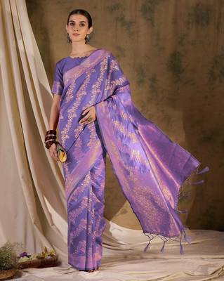 lovely lavender banarasi art silk saree with weaving work  3
