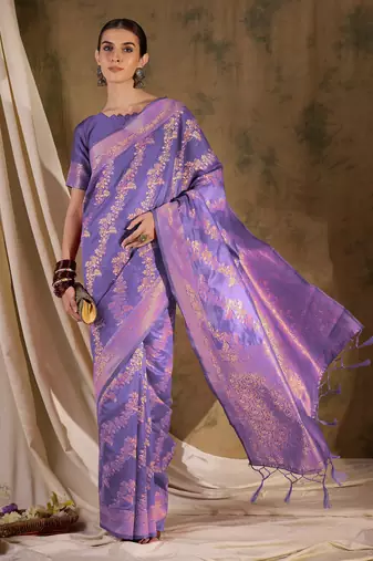 lovely lavender banarasi art silk saree with weaving work 