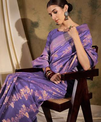lovely lavender banarasi art silk saree with weaving work  4