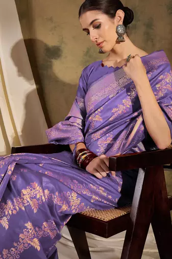 lovely lavender banarasi art silk saree with weaving work 