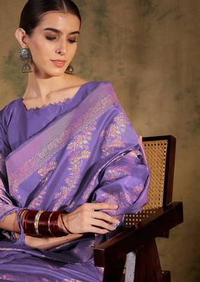lovely lavender banarasi art silk saree with weaving work  5