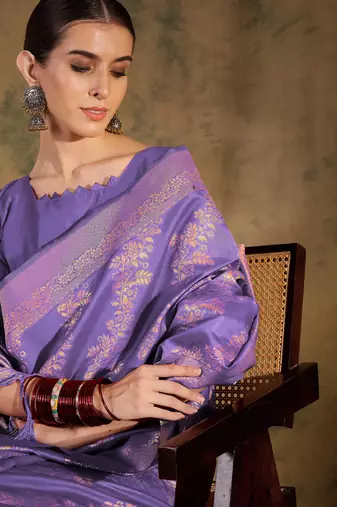 lovely lavender banarasi art silk saree with weaving work 