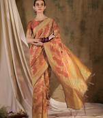 charming peach banarasi art silk saree with weaving work 