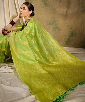 refreshing pista green banarasi art silk saree with weaving work  1