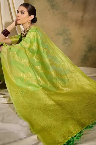 refreshing pista green banarasi art silk saree with weaving work 