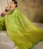 refreshing pista green banarasi art silk saree with weaving work 