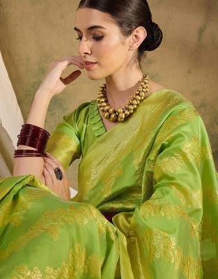 refreshing pista green banarasi art silk saree with weaving work  2