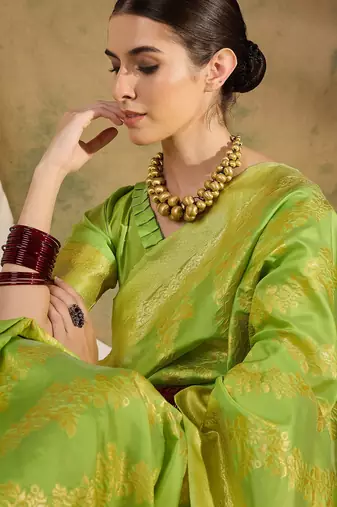 refreshing pista green banarasi art silk saree with weaving work 