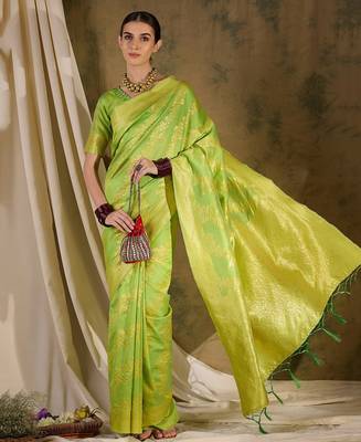 refreshing pista green banarasi art silk saree with weaving work  3