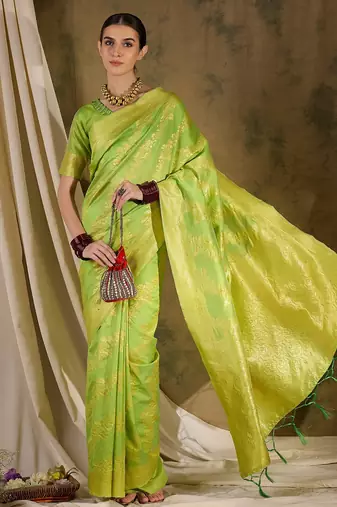 refreshing pista green banarasi art silk saree with weaving work 