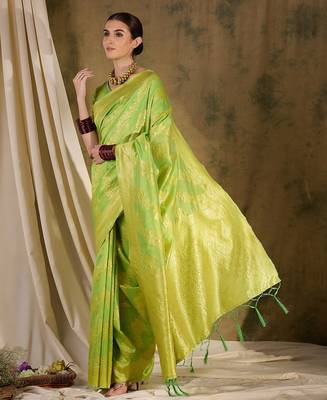 refreshing pista green banarasi art silk saree with weaving work  4