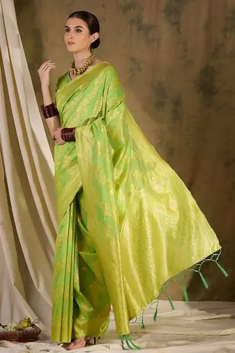 refreshing pista green banarasi art silk saree with weaving work 