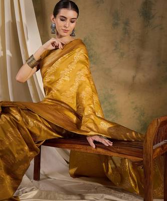 vibrant mustard banarasi art silk saree with weaving work  1