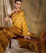 vibrant mustard banarasi art silk saree with weaving work 