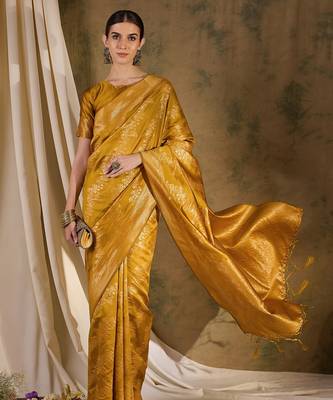 vibrant mustard banarasi art silk saree with weaving work  2