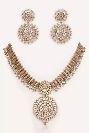 Gold plated kundan necklace set