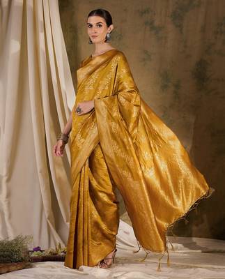 vibrant mustard banarasi art silk saree with weaving work  3