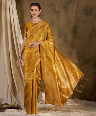 vibrant mustard banarasi art silk saree with weaving work  4