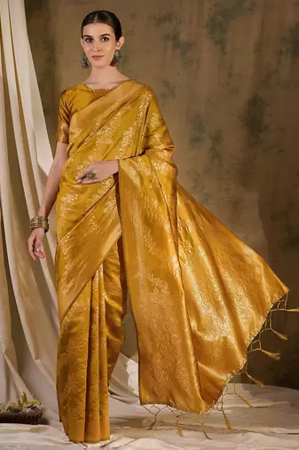 vibrant mustard banarasi art silk saree with weaving work 