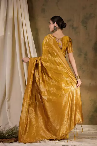 vibrant mustard banarasi art silk saree with weaving work 