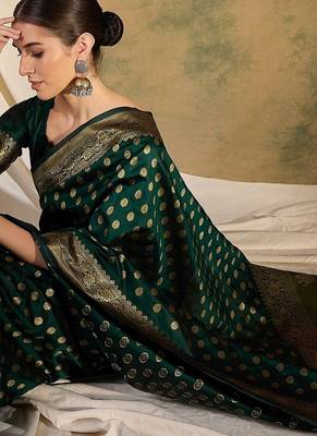 enchanting green banarasi art silk saree with weaving work  1