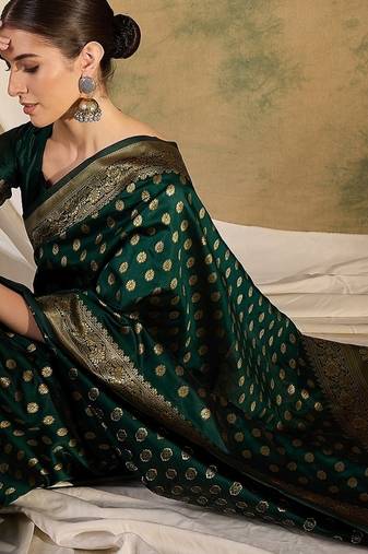 enchanting green banarasi art silk saree with weaving work 